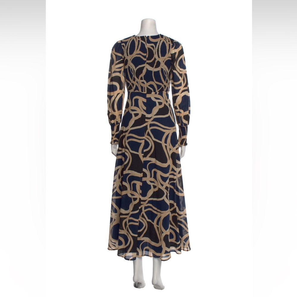 Elegant Navy Beige Pattern bird & knoll sunset maxi cotton dress fit xs/small - Picture 6 of 10